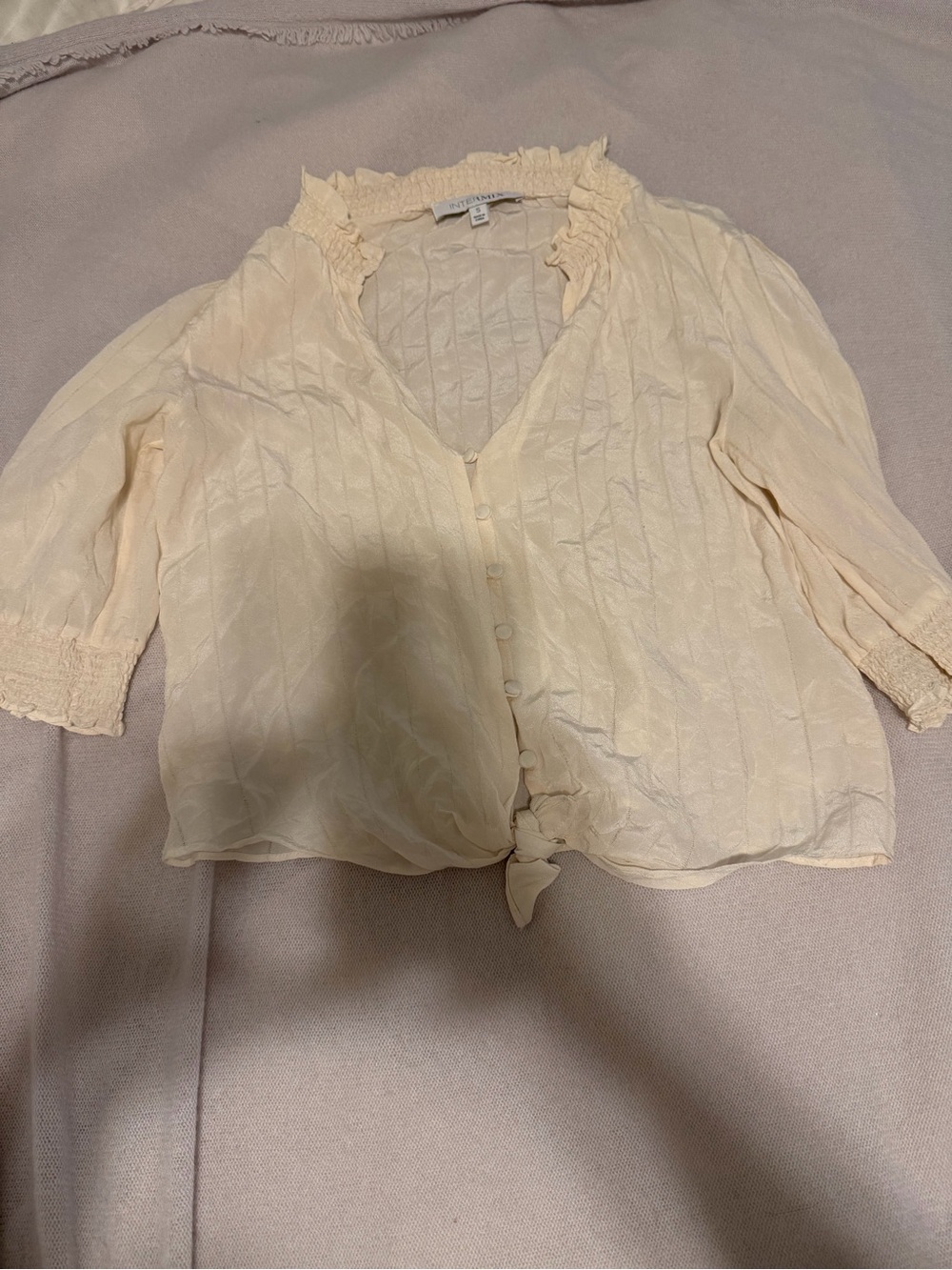 Intermix 100% Silk Tie Front Smocked Blouse